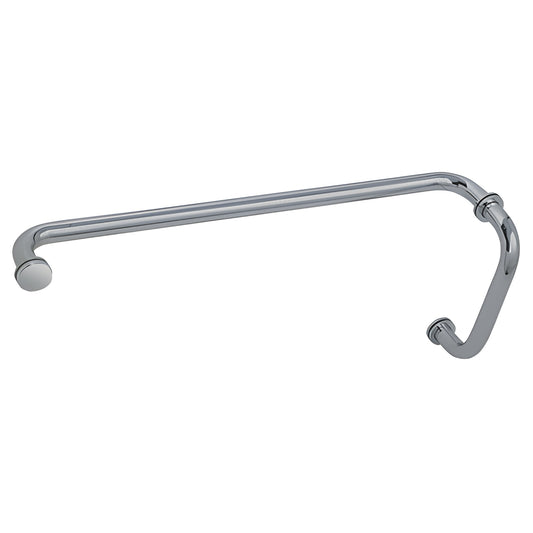 BM8X24BN brushed nickel 8" pull with 24" towel bar for frameless glass shower, tubular brass.
