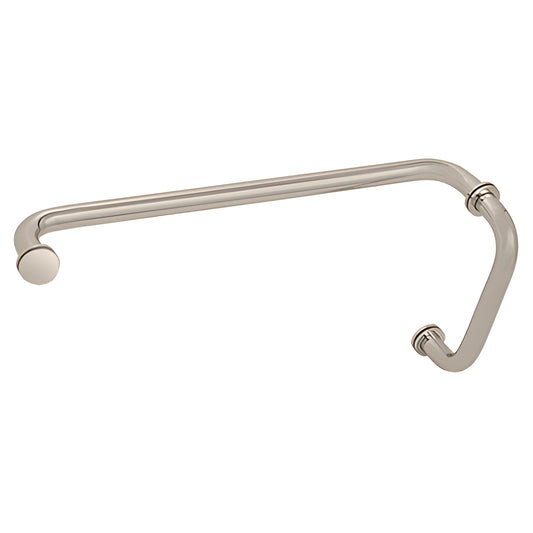 Satin nickel tubular brass shower door pull with 18 in. towel bar, 8 in. pull - SKU BM8X18SN