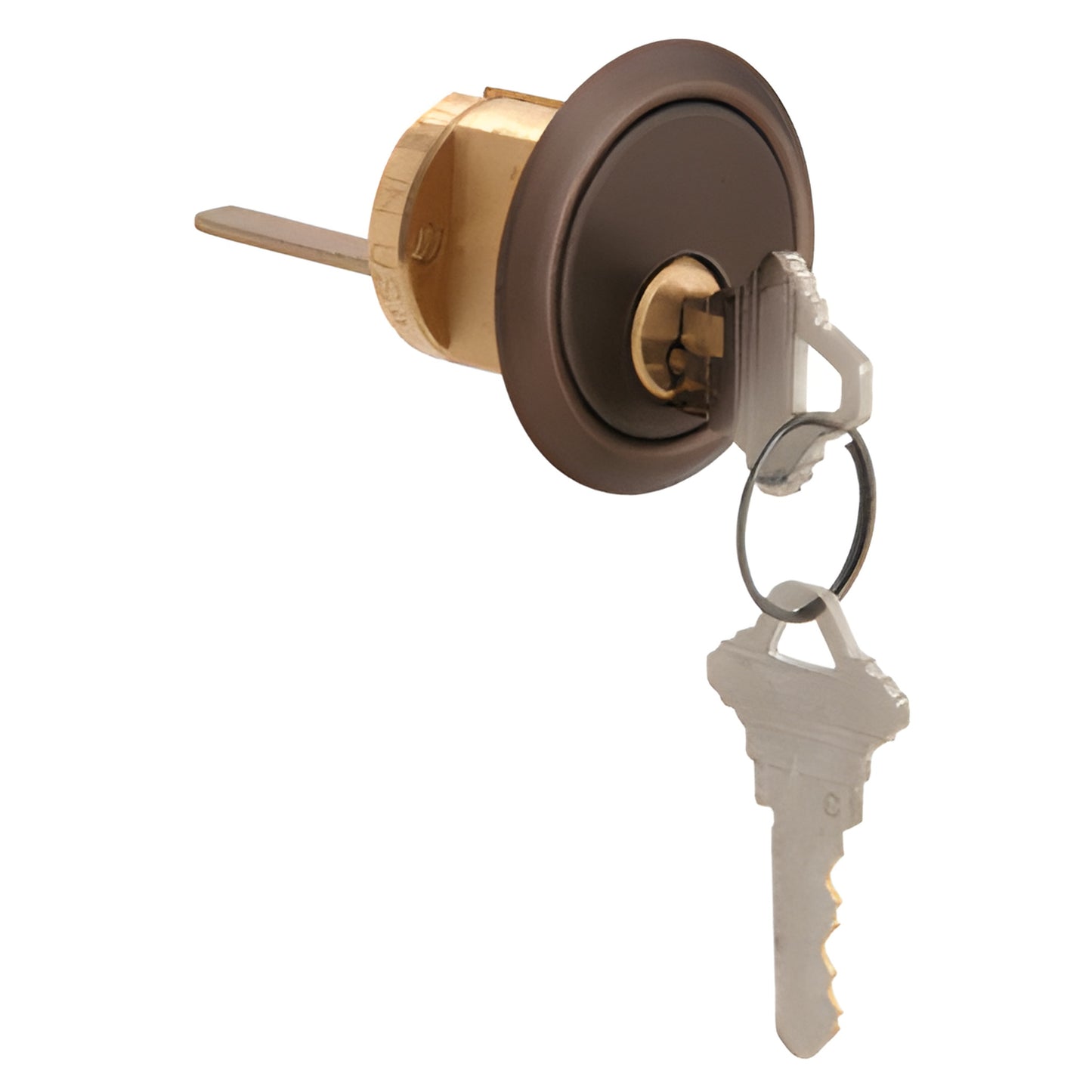 Dark bronze brass rim cylinder 1-5/32" with 1-3/4" tailpiece and two Schlage C keys, SKU DC7015SC8KADU