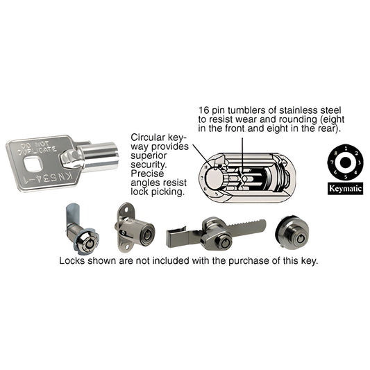 KMK3 Keymatic combination key - brite polished nickel, circular 16-pin cylinder for Keymatic locks.