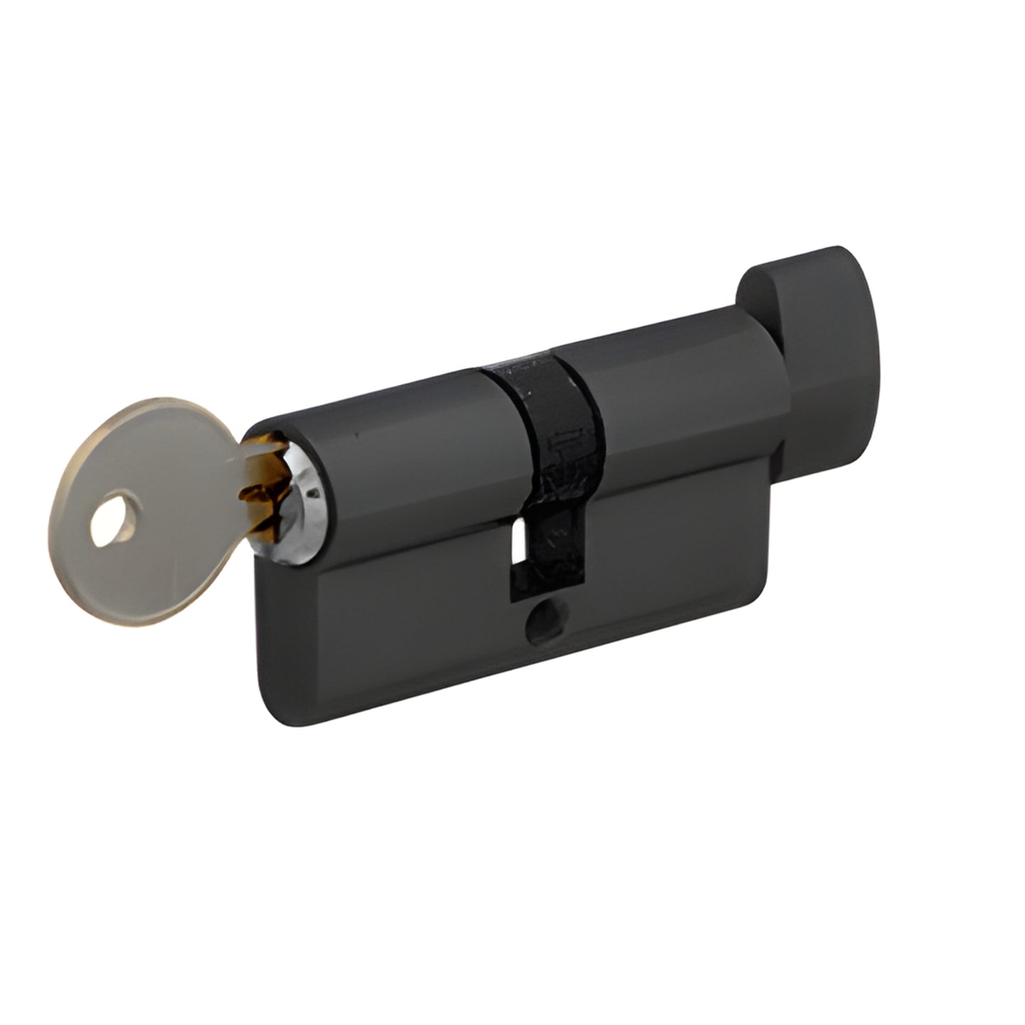 Matte black extended-length cylinder lock with key and thumbturn for glass doors; SKU EC3MBLKA