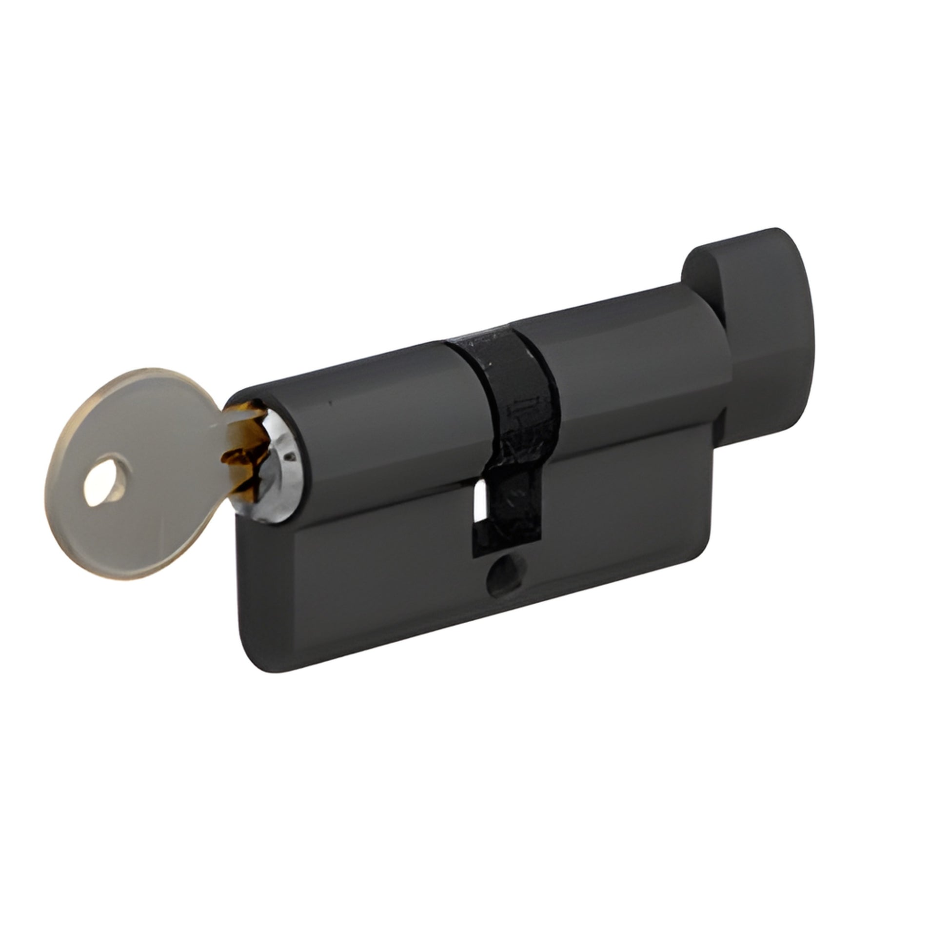 Matte black extended-length cylinder lock with key and thumbturn for glass doors; SKU EC3MBLKA