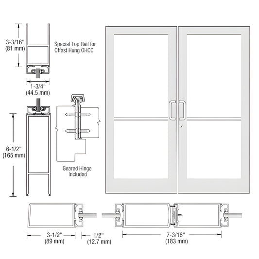 DC42952 white Kynar double commercial entrance door, medium stile, glass-ready, 31 2" stiles, 61 2" bottom rail.