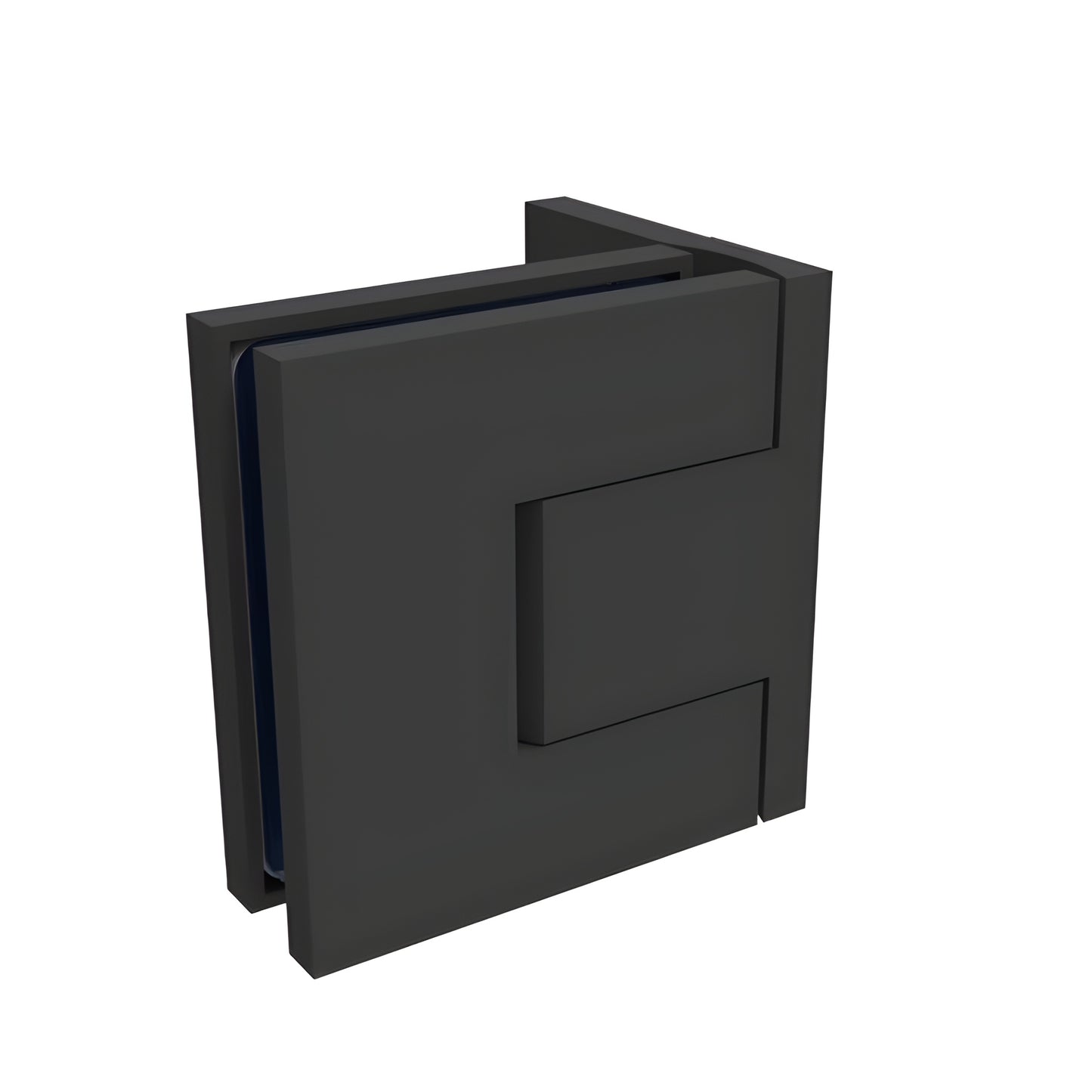 BEL344MBL matte black Bellagio concealed square hinge for frameless glass shower doors, 8-10mm glass, wall-mount.