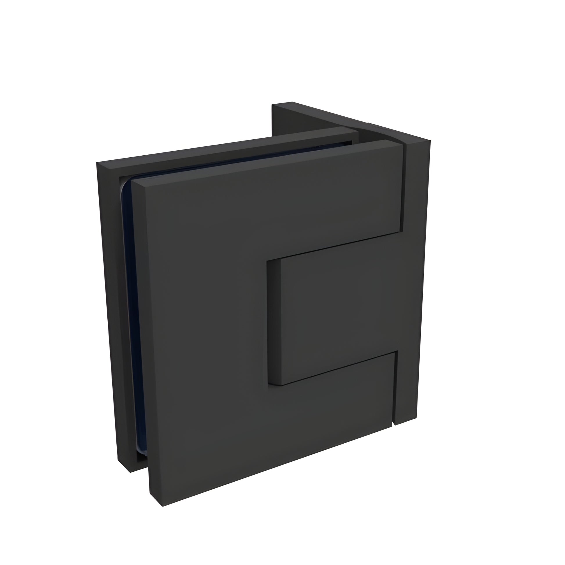 BEL344MBL matte black Bellagio concealed square hinge for frameless glass shower doors, 8-10mm glass, wall-mount.