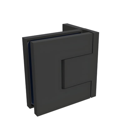 BEL344MBL matte black Bellagio concealed square hinge for frameless glass shower doors, 8-10mm glass, wall-mount.