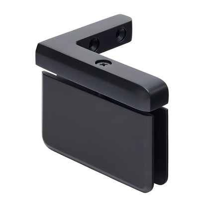 Matte black beveled brass pivot hinge for frameless shower glass, left-hand wall mount (SKU PPH05LMBL)