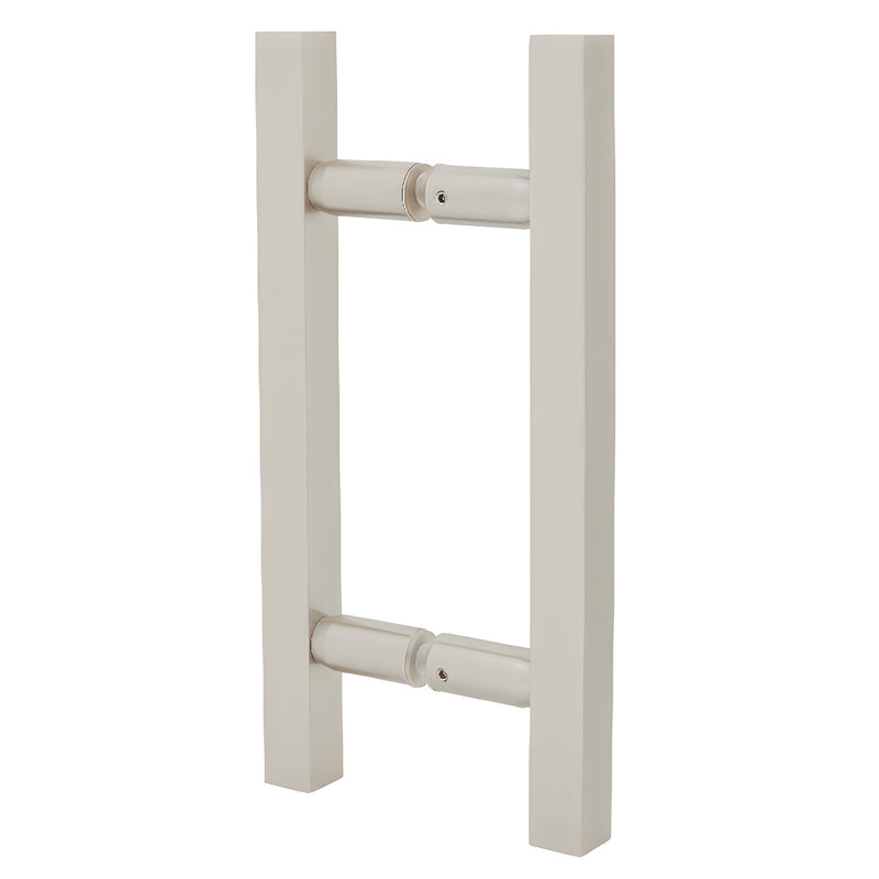 Brushed nickel square tubular ladder-style back-to-back shower door pull, 6 in center, 10 in length SKU SLP6X6BN