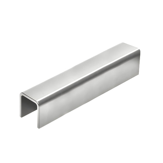 Polished stainless steel low-profile cap rail (SKU GRL107PS) for 3/4" glass, 120 in length.