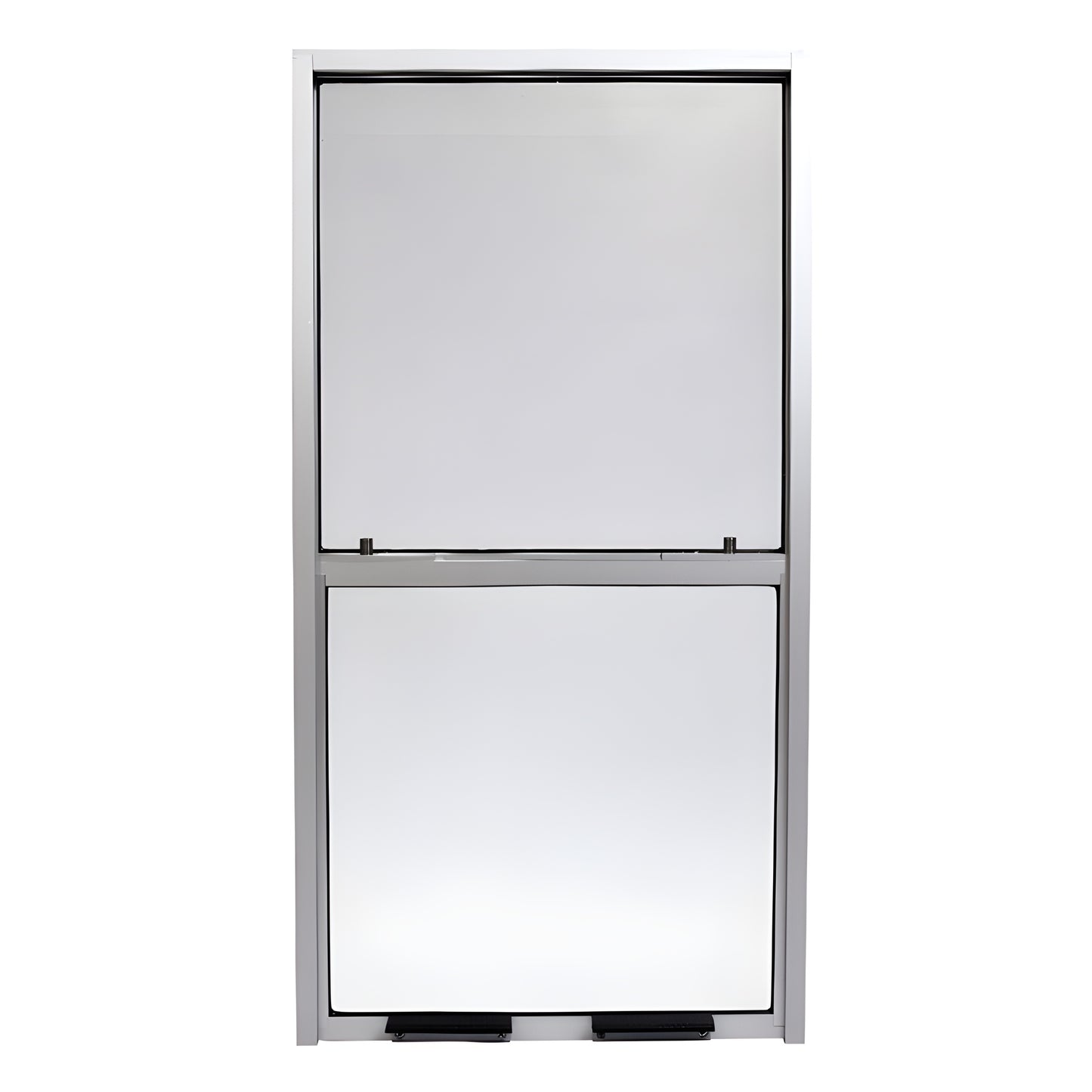 V1530NS satin-anodized aluminum fixed-top, sliding-lower sash window (15x30 in) with 1/4" tempered glass.