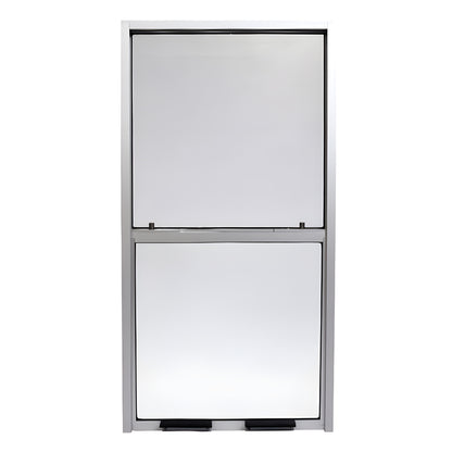 V1530NS satin-anodized aluminum fixed-top, sliding-lower sash window (15x30 in) with 1/4" tempered glass.