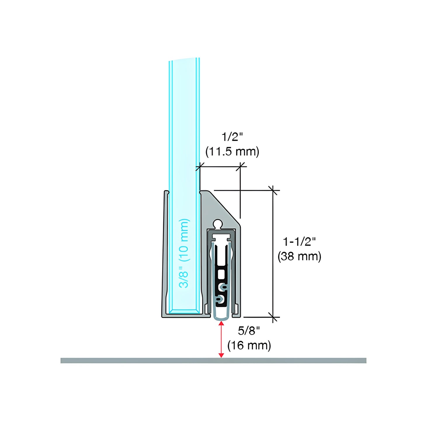 FBC38DSSA Satin-anodized adjustable drop-down door seal for Fallbrook sliding doors, aluminum U-channel