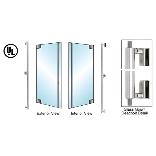 Brushed stainless steel all-glass door mount handle with concealed deadbolt for 1/2" glass - SKU DB132F4G1BS
