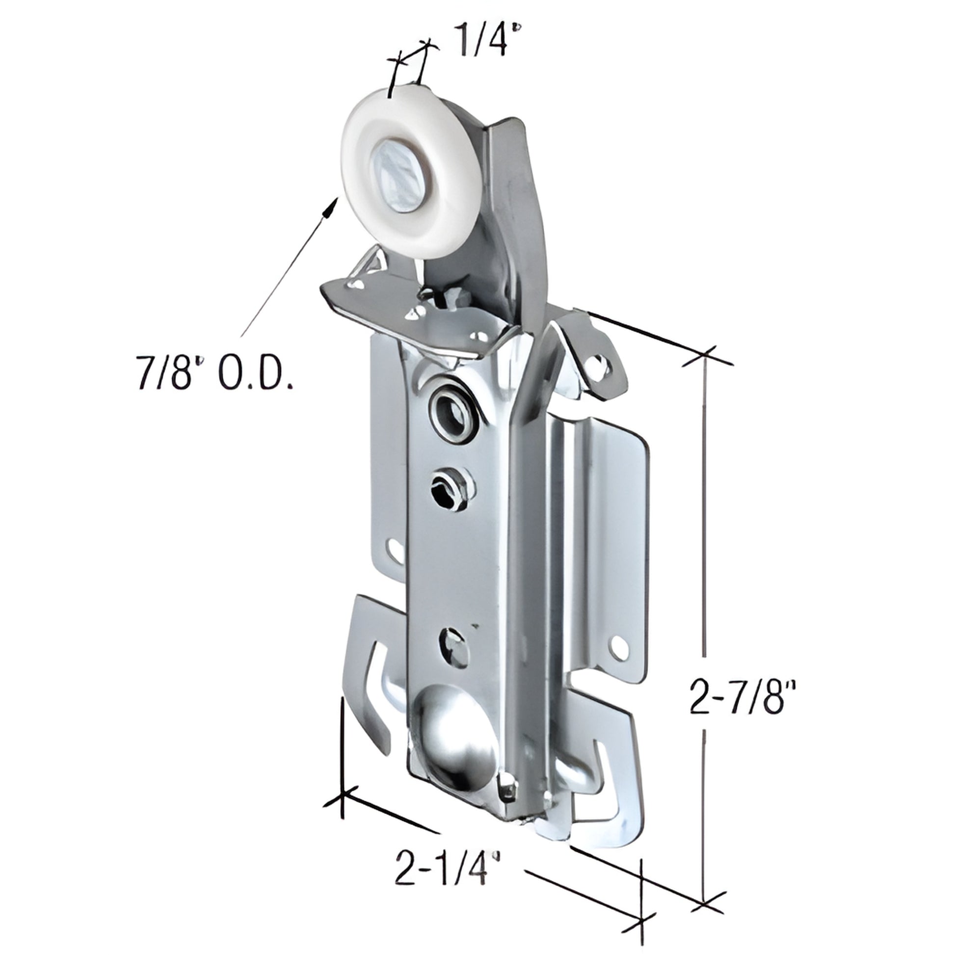 CRL N7237 wardrobe door roller - adjustable stamped-steel bracket with white nylon round wheel, 2-7/8" high, pack of 2