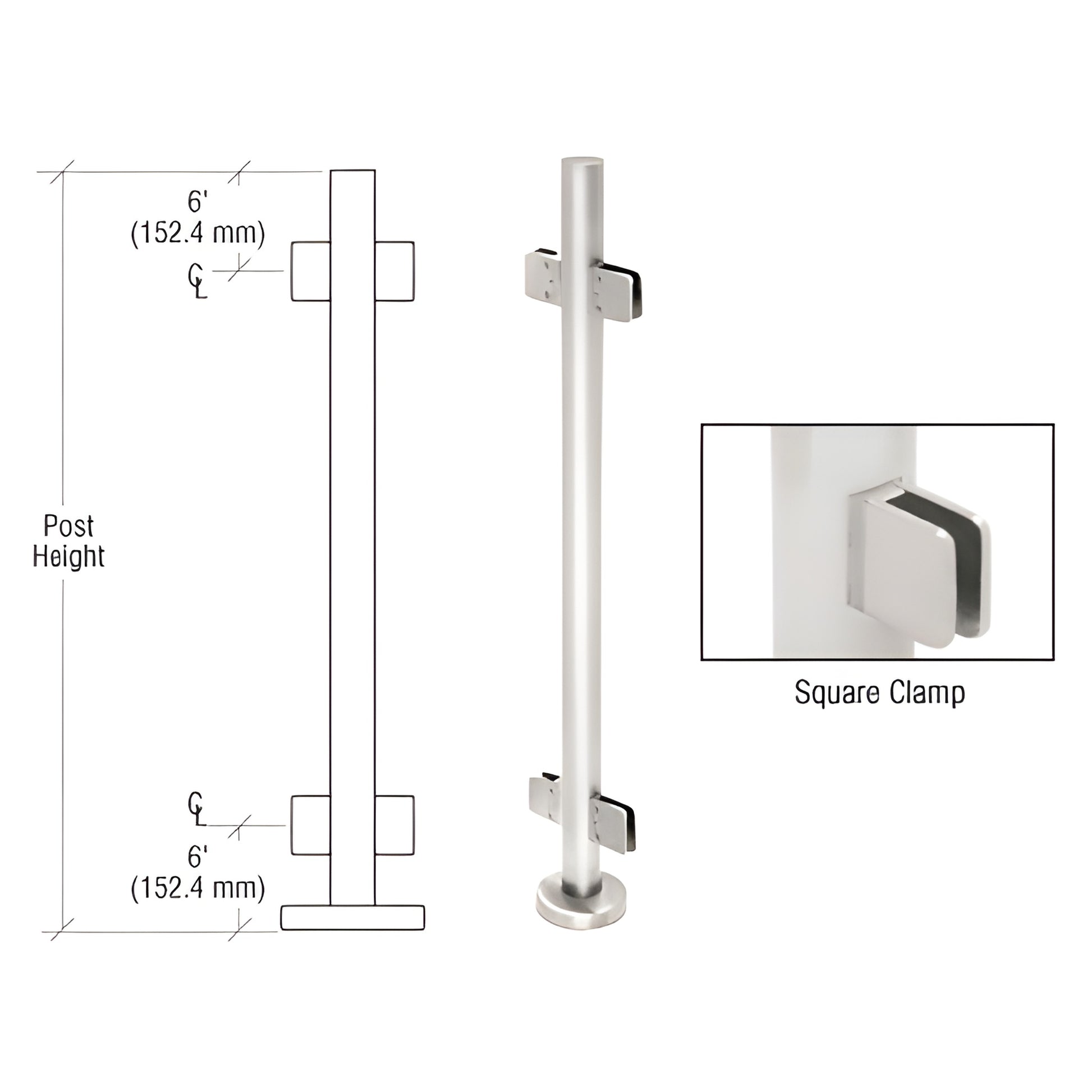 PS42CPS polished stainless steel 42in round post kit with Z-series square glass clamps for 1/2in tempered glass