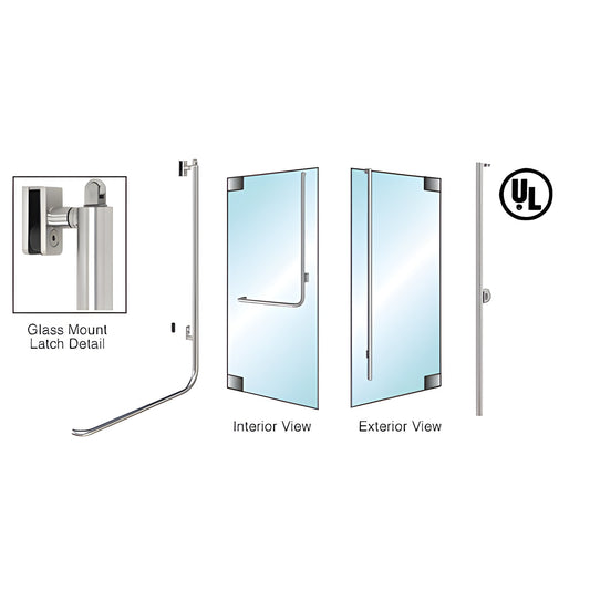 Brushed stainless steel PA100 panic handle for all-glass doors, 1-1/4" tube, top latch, exterior keyed - SKU 5P100FS3GKBS