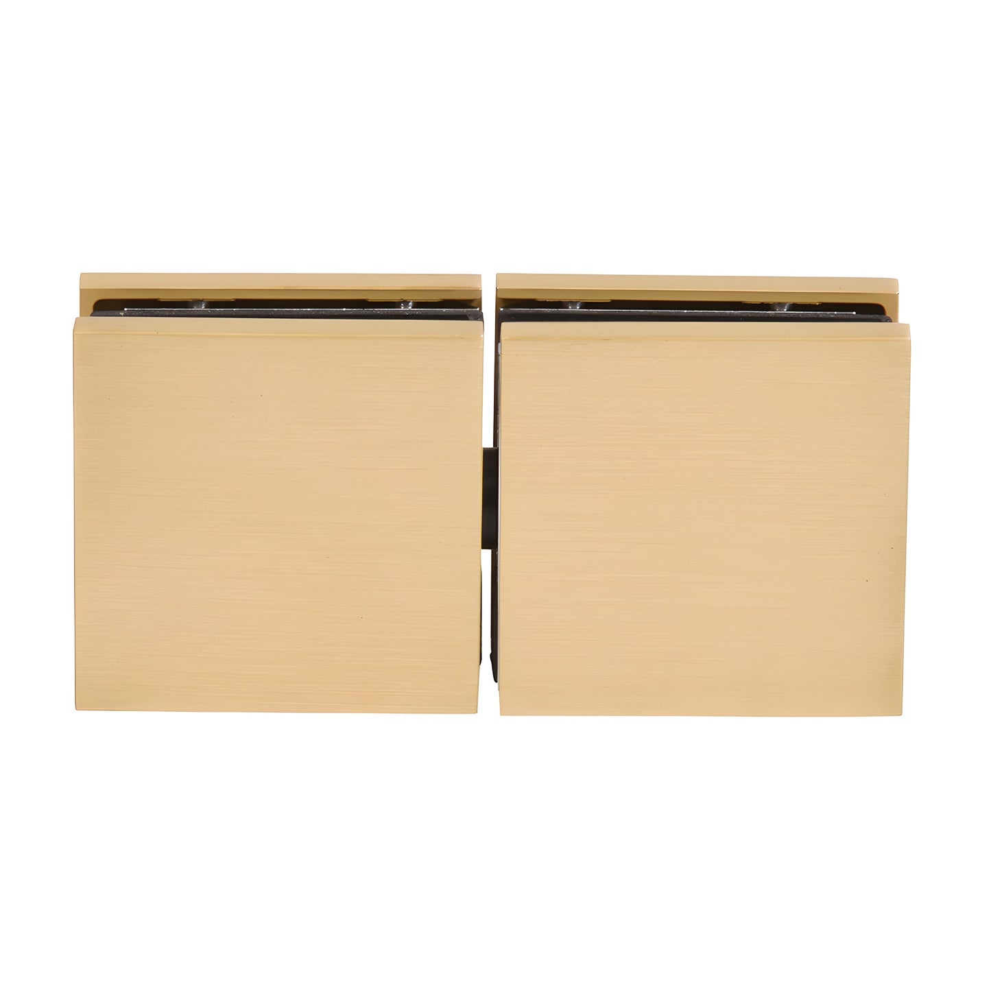 CCS4SB satin brass square clamp for 3/8-1/2 in. frameless shower glass, low-profile with concealed snap cover.