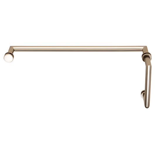 Polished nickel MT series glass shower 8" pull with 18" towel bar combo, 3/4" brass tubular handle (SKU MT8X18PN)