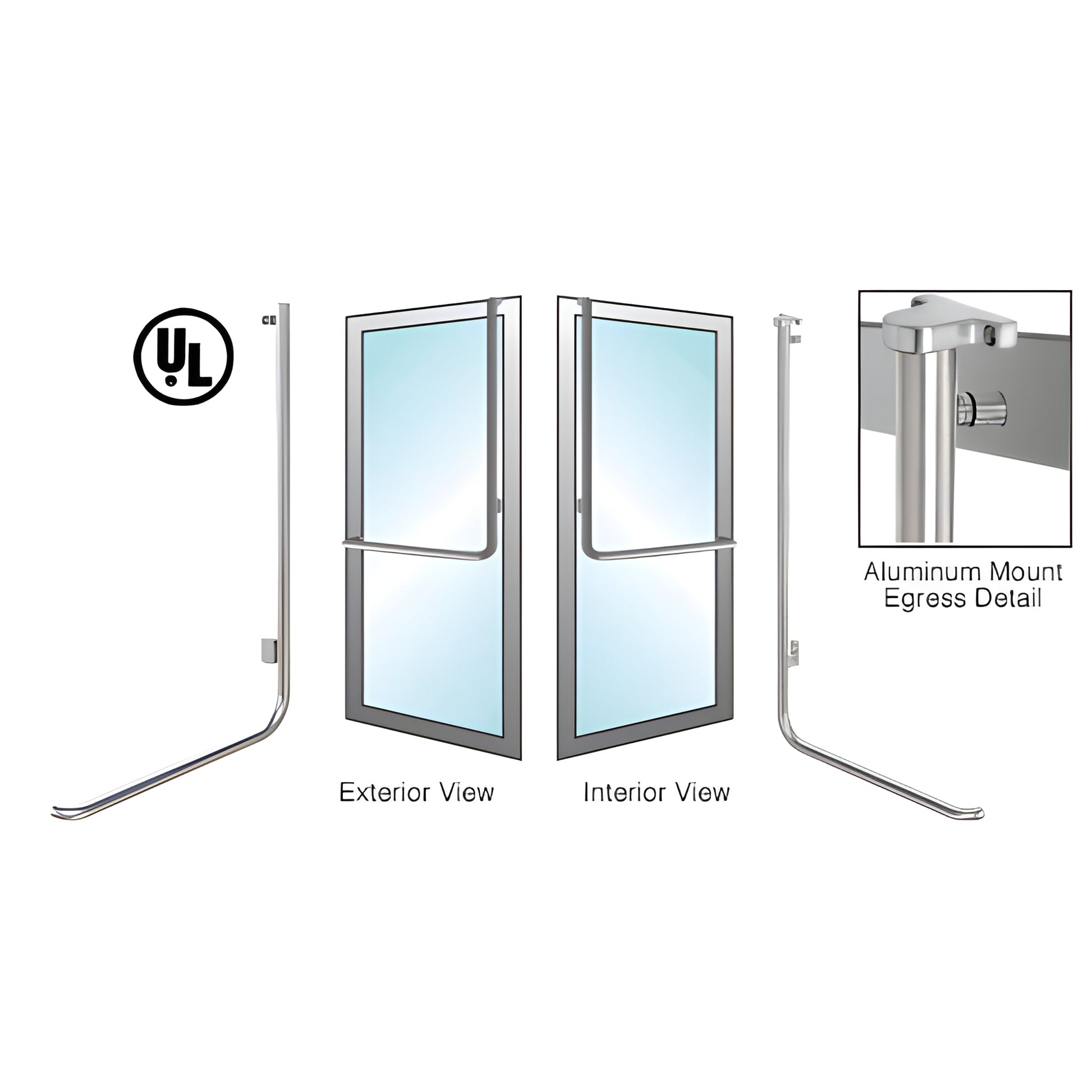 EG100D4APBS brushed stainless electronic egress control handle for 1/2-3/4" tempered glass doors, 1-1/4" tube, left-hand reve