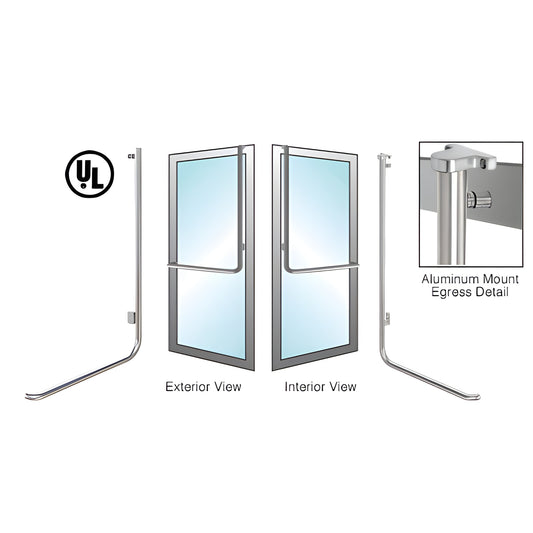 EG100D4APBS brushed stainless electronic egress control handle for 1/2-3/4" tempered glass doors, 1-1/4" tube, left-hand reve