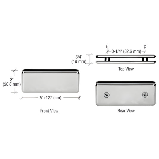 BGC180BN beveled 180 glass-to-glass clamp, brushed nickel solid brass, 5" 2" for 3/8-1/2" glass