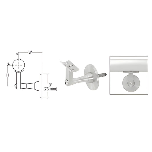 HR2SWMA adjustable aluminum wall handrail bracket, mill finish, 2-way angle adjust, 2-7/8 projection, fits 1.5-2 tubing.