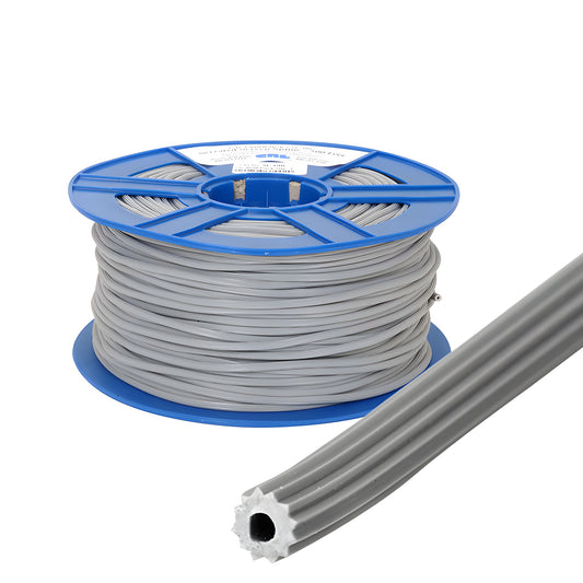 Gray hollow-core vinyl screen spline 0.19" on blue 500' spool, serrated profile - SKU 5C190