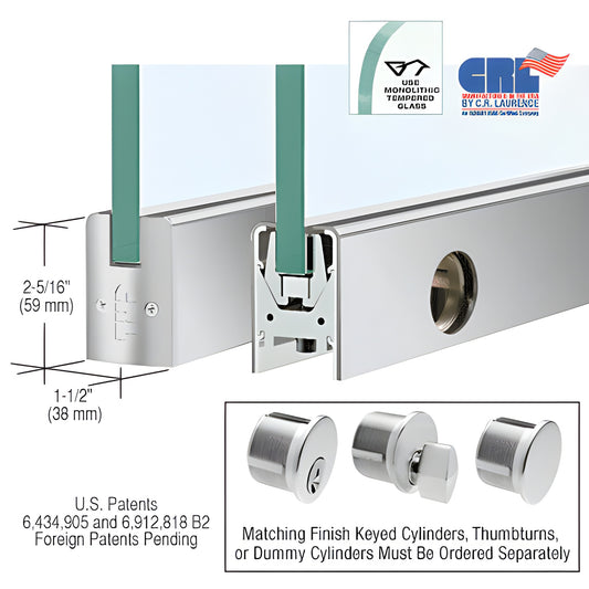 CRL low-profile satin anodized aluminum door rail 35-3/4" for 3/8" glass with Wedge-Lock glass system, SKU DR2SSA38SL