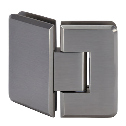 Brushed-nickel beveled 135 glass-to-glass shower hinge, solid brass, self-centering - SKU C0L045BN.