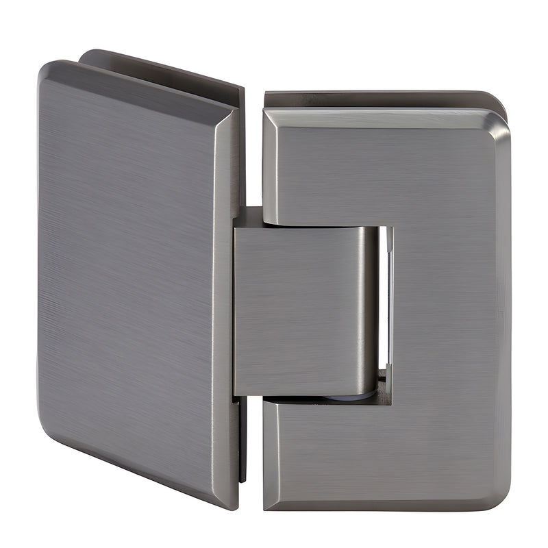 Brushed-nickel beveled 135 glass-to-glass shower hinge, solid brass, self-centering - SKU C0L045BN.