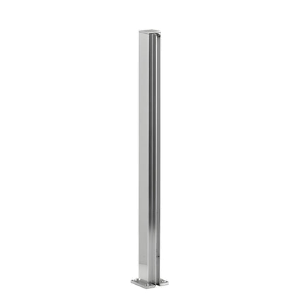 Aluminum 24 in. bright-anodized square partition end post with U-channel glazing, flat cap and mounting base (SKU D990BA24E)