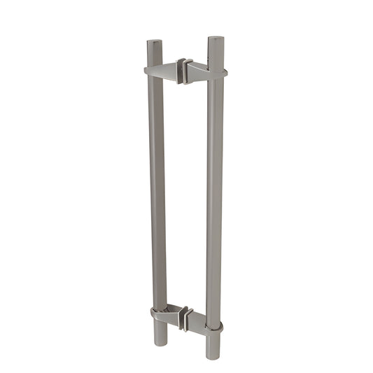VPS128BS brushed stainless adjustable tubular pull for tempered glass doors, back-to-back style, 28 in overall.