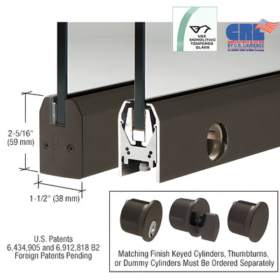 CRL 3/8" Black Bronze Tapered Glass Door Rail w/ Lock - Custom