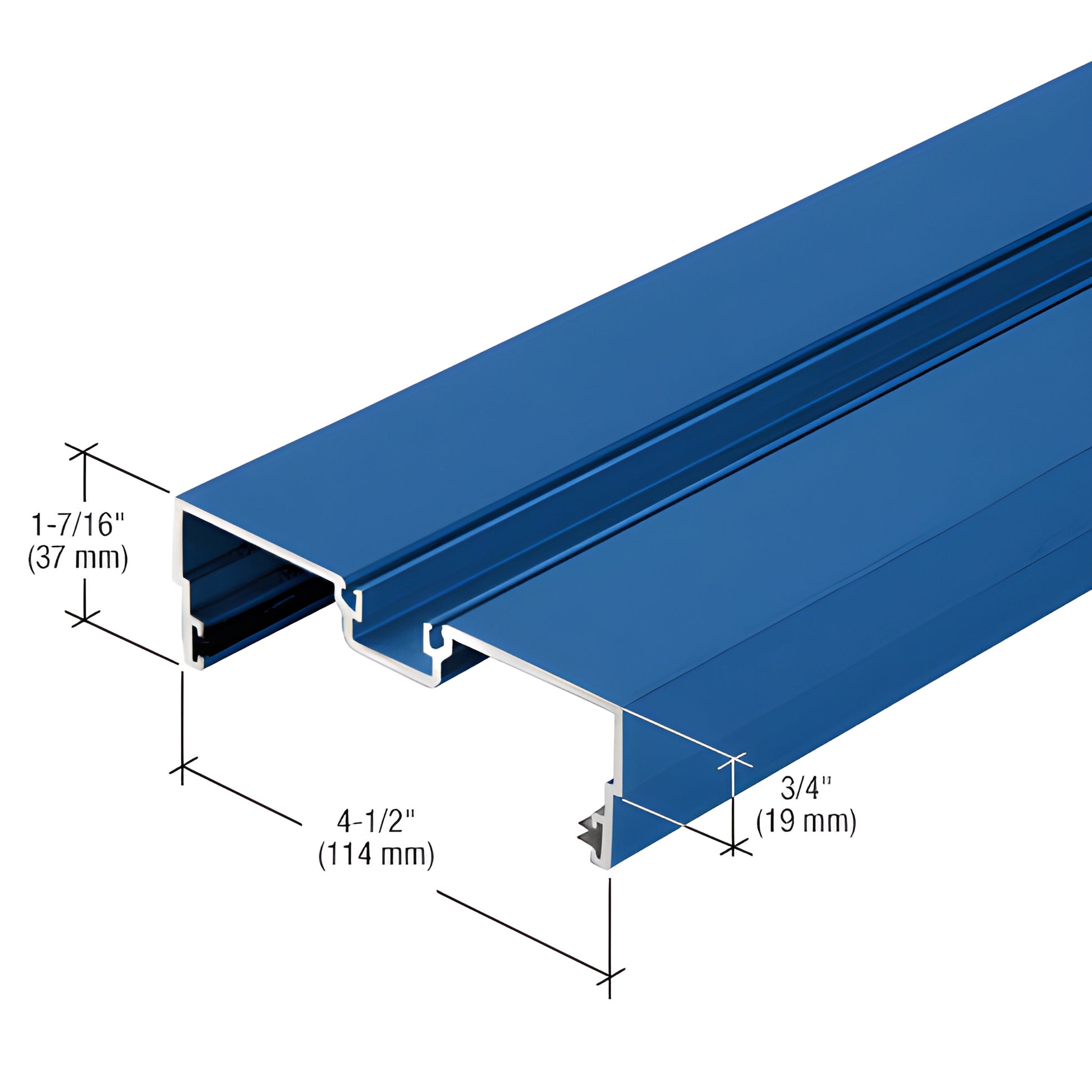 JS46071 blue custom Kynar aluminum storefront extrusion profile, 4-1/2" x 1-7/16" x 3/4" (114x37x19mm)
