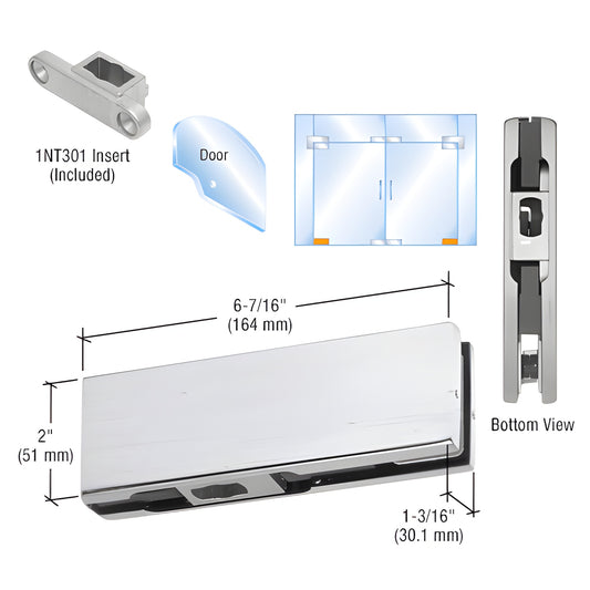 PH10CBS brushed stainless steel bottom gate patch fitting for 3/8-1/2 tempered glass, includes 1NT301 insert and template.