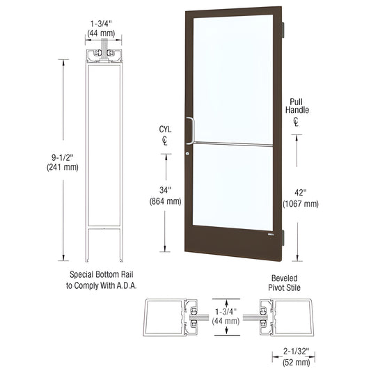 DE21522: black bronze anodized narrow-stile commercial entrance door with glazed glass and 9-1/2" ADA bottom rail