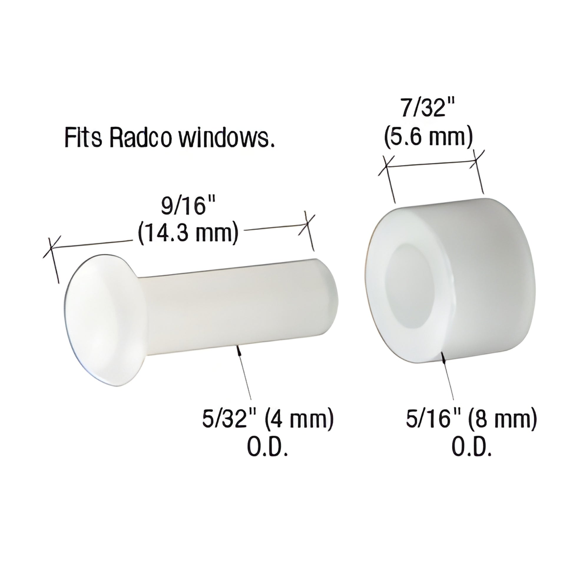 Radco replacement nylon window roller & axle pack SKU G3031 - 5/16" OD flat roller, 7/32" width, 9/16" pin.