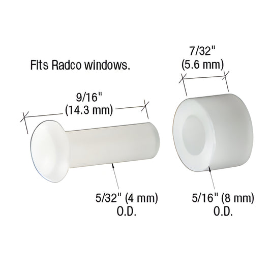 Radco replacement nylon window roller & axle pack SKU G3031 - 5/16" OD flat roller, 7/32" width, 9/16" pin.
