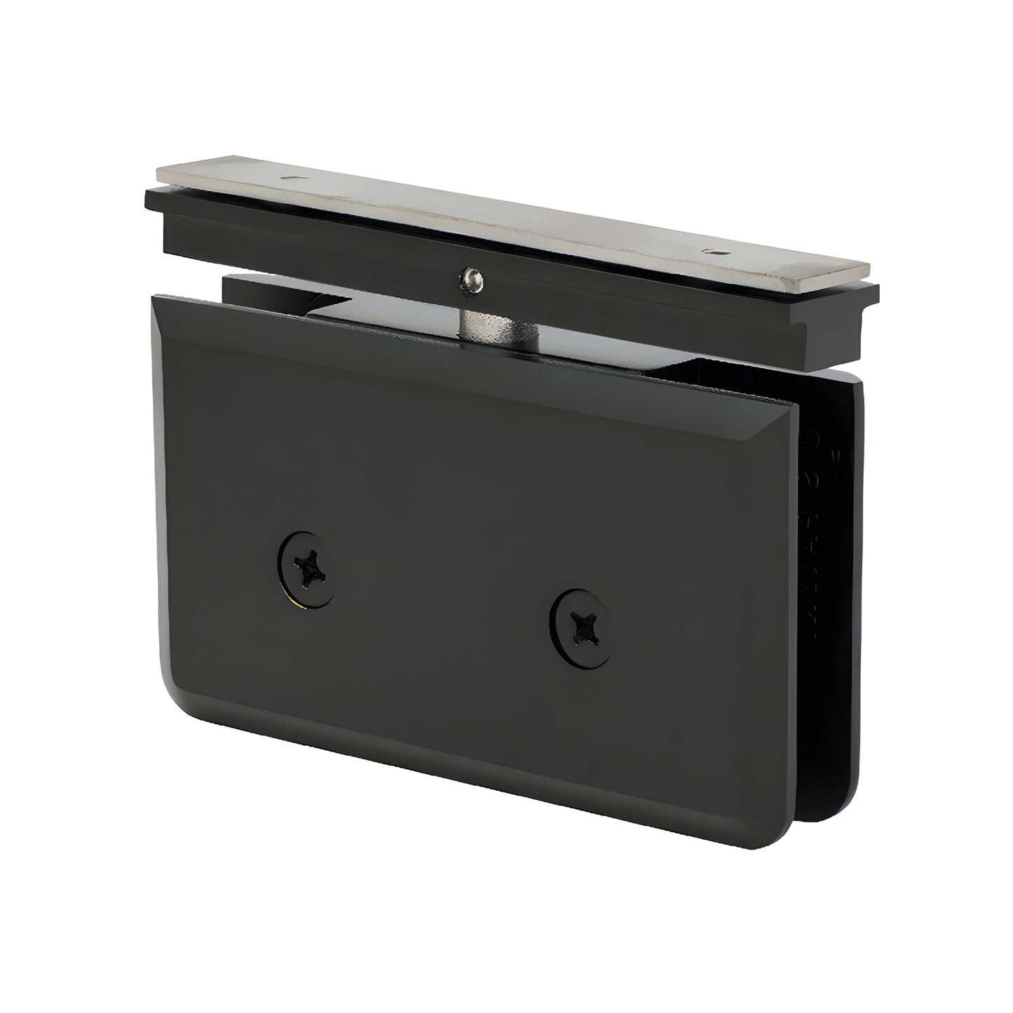PPH06MBL matte black brass top-mount pivot hinge for 8-10mm glass shower door, beveled design.