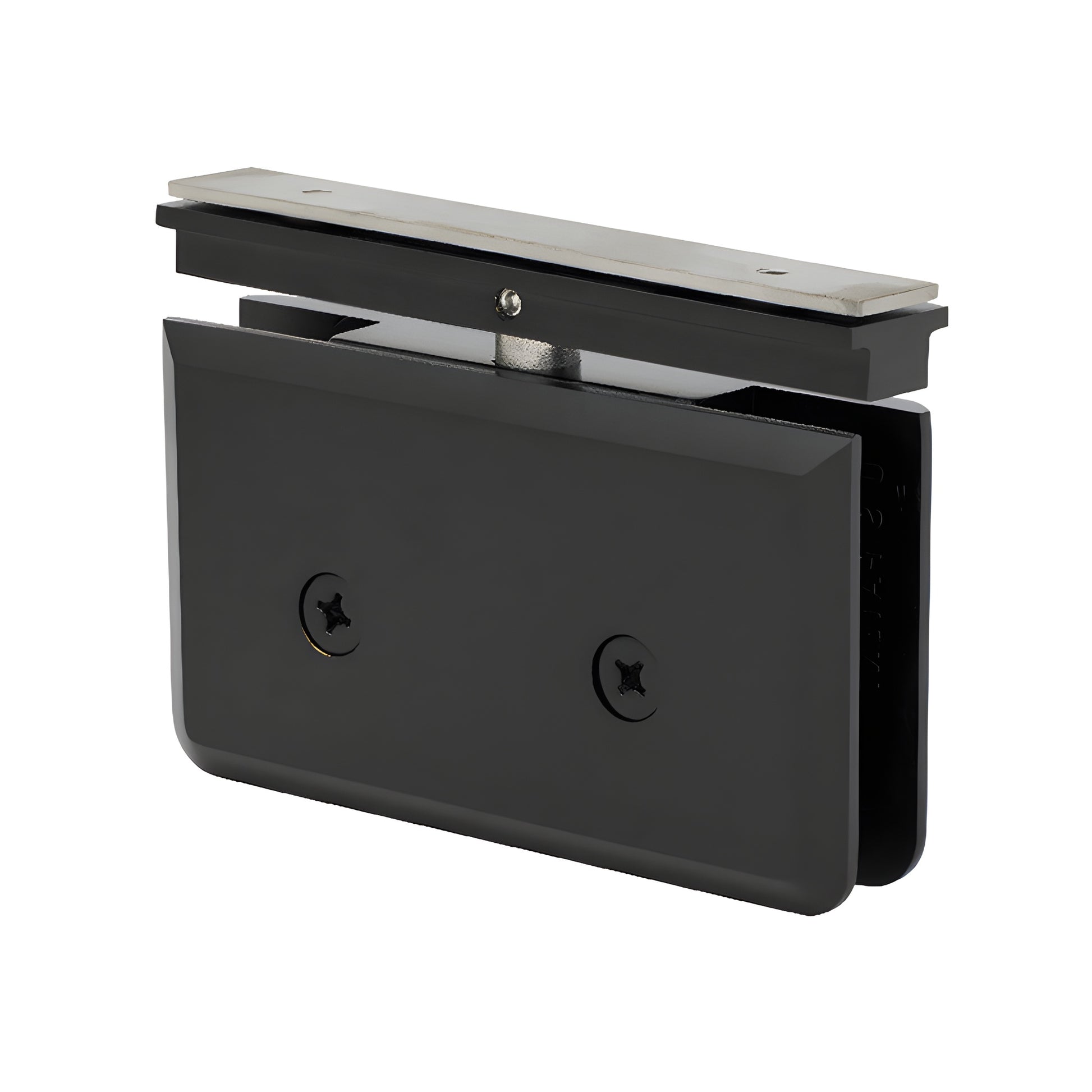 PPH06MBL matte black brass top-mount pivot hinge for 8-10mm glass shower door, beveled design.