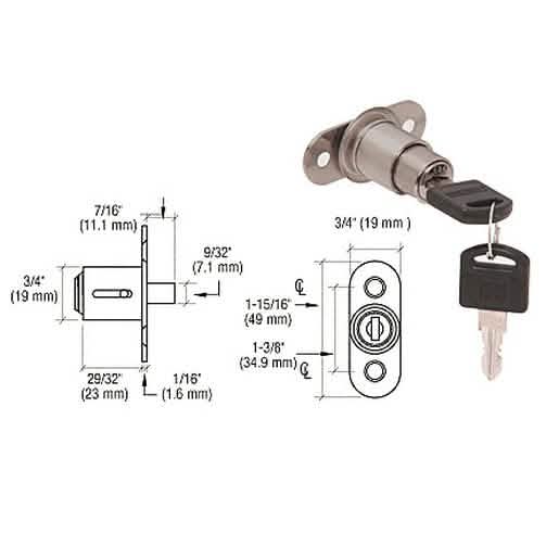 CRL Brushed Nickel Keyed Alike Track Plunger Lock for Secure Sliding Door Systems