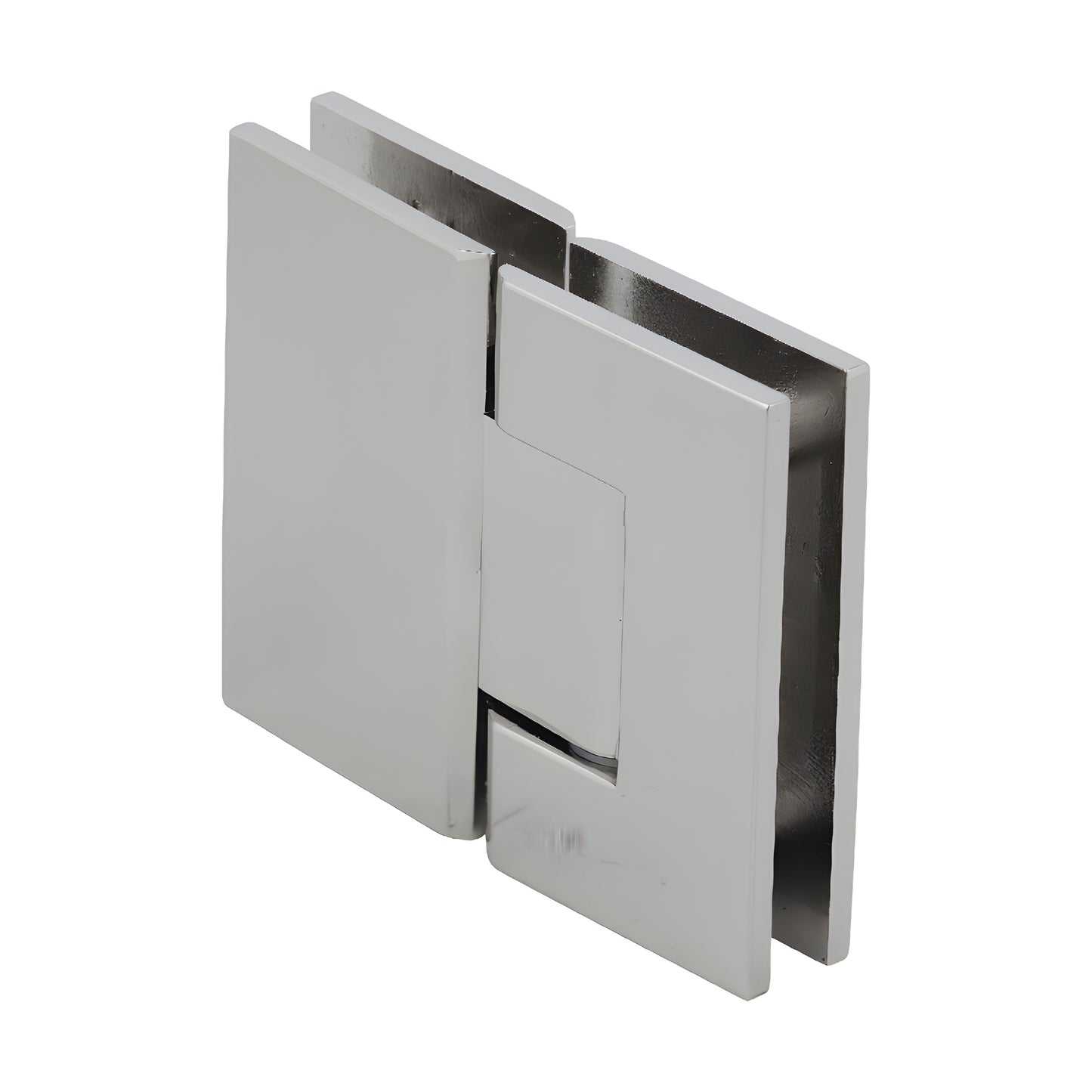 Polished nickel glass-to-glass shower hinge GEN580PN - square brass Geneva hinge, 5 pre-set, for 8-12mm glass.