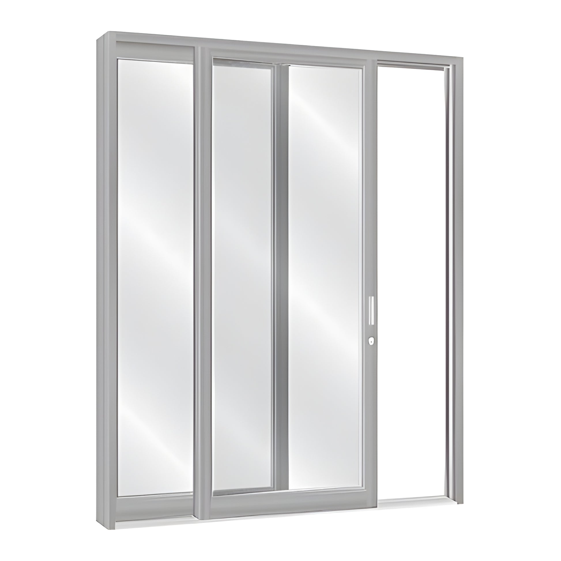 Clear anodized narrow-stile sliding storefront door with 1/4-inch tempered glass, flush pull, SKU SD21011