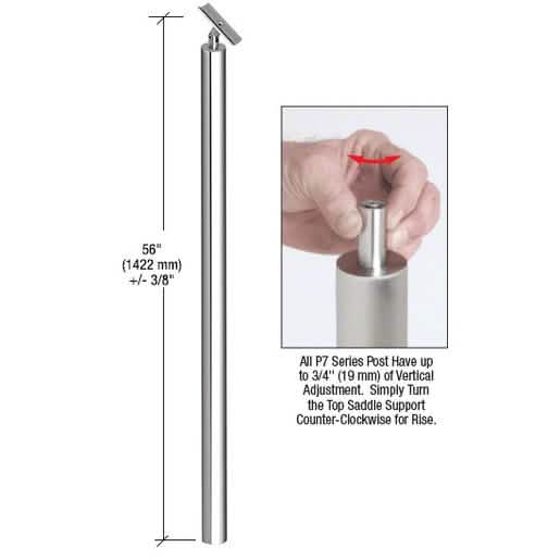 CRL Polished Stainless 56" P7 Series Adjustable Swivel Blank Post for glass railing system