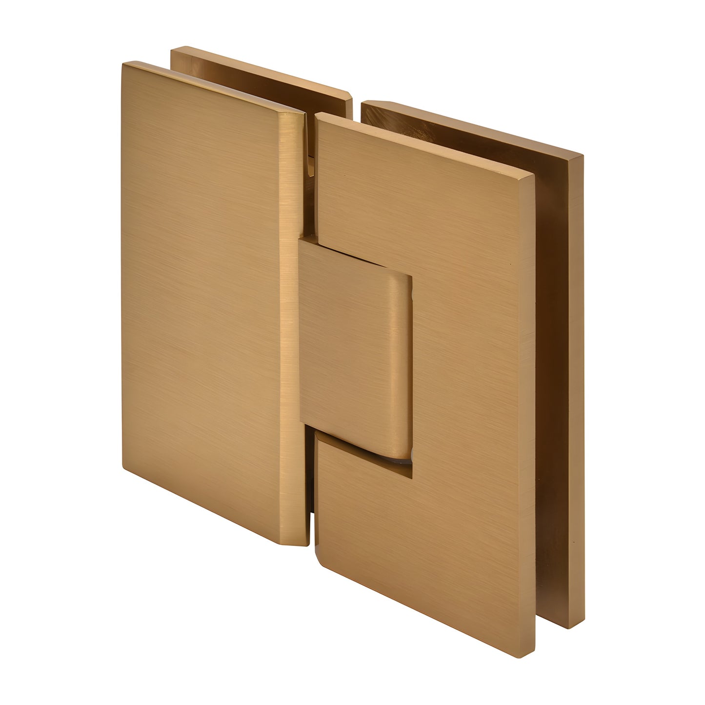 CRL Vienna V1E180MG glass-to-glass shower hinge, modern gold brass, square profile, fits 3/8-1/2" tempered glass