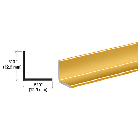 D1627BGA bright gold anodized 1/2" (13mm) aluminum L-angle extrusion for mirror walls, 12 ft stock length