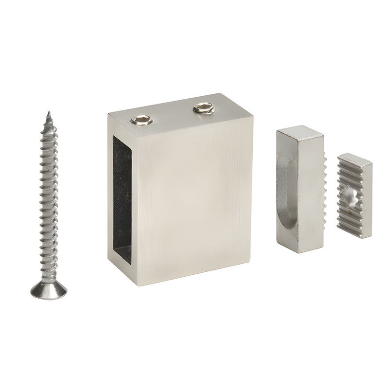 Brushed stainless steel wall-mount adjustable track holder fitting (SERAHW2BS) with screw and inserts
