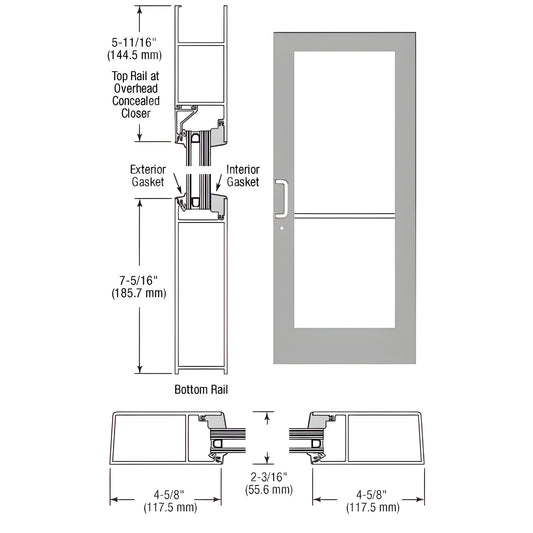 SF61911 clear anodized medium-stile storefront door diagram, impact-glazing prep, 4-5/8" stiles.