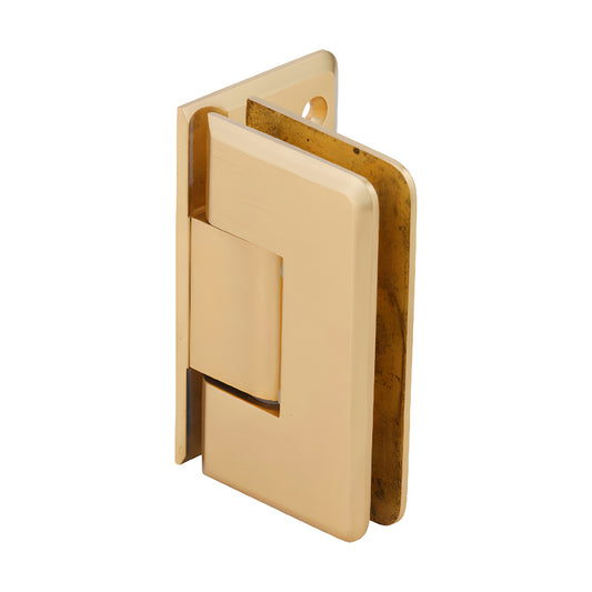 Satin brass Cologne glass shower hinge, solid brass, beveled offset wall-mount (SKU C0L044SB)