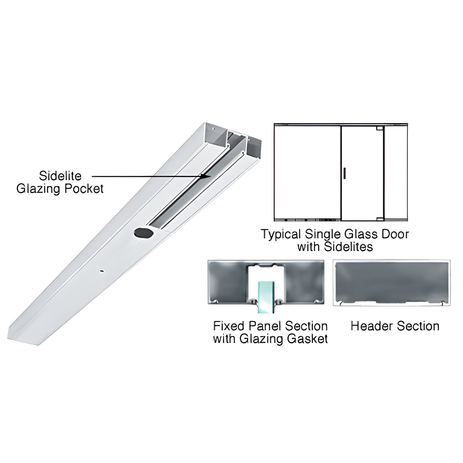 CRL DCH41SSAC satin anodized 4" snap-in glass door header with sidelite glazing pocket for 3/8" glass